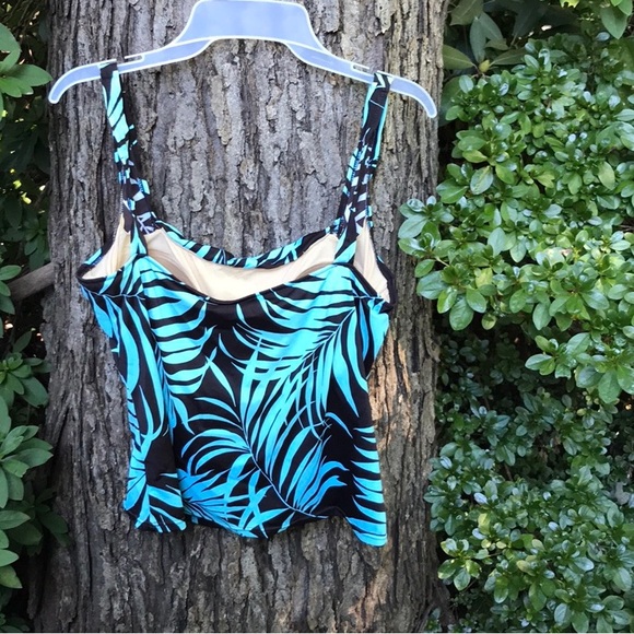 Jamaica Bay Tropical Leaves Swim Top Tankini Bra Brown & Turquoise Blue Bra 16 - Picture 5 of 11